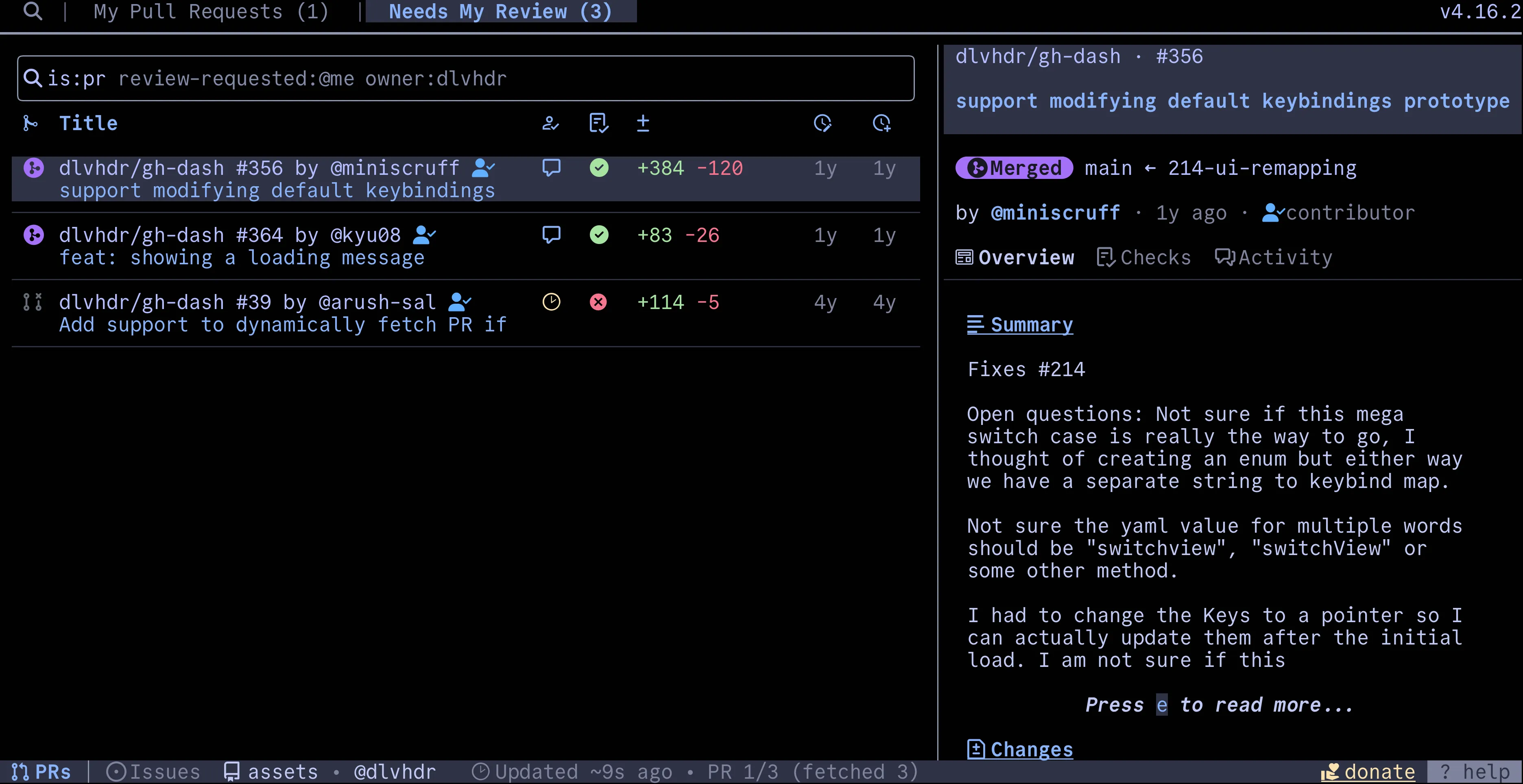 Dash running with the catppuccin theme
